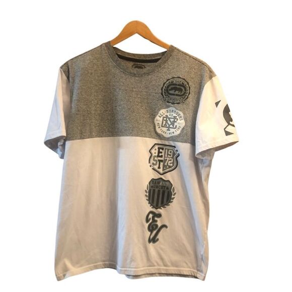 Ecko Unltd Color Block Tshirt With Vertical Logo. White And Gray. Size Large - Picture 1 of 5